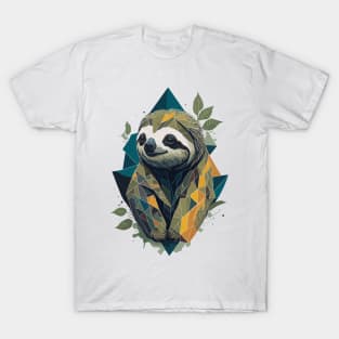 Geometric Sloth colorful abstract design T-Shirt